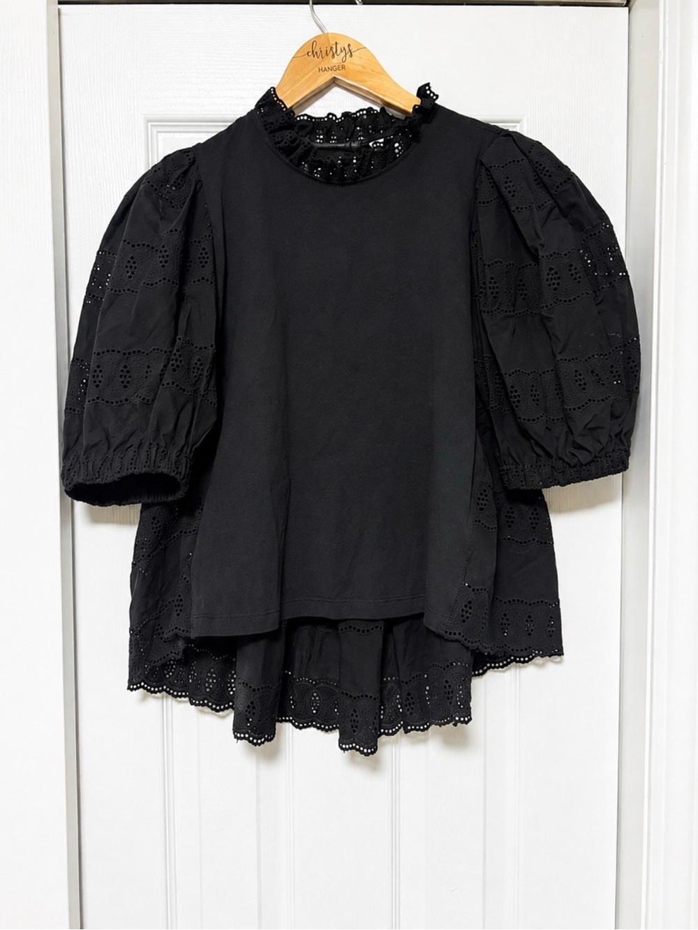 Anthropologie Othilia Idina Eyelet Top Black Size M NWT - Picture 5 of 11